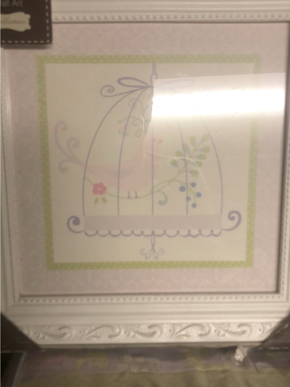 NWT Home Accents Pastel Bird Cage Wall Art – White Frame